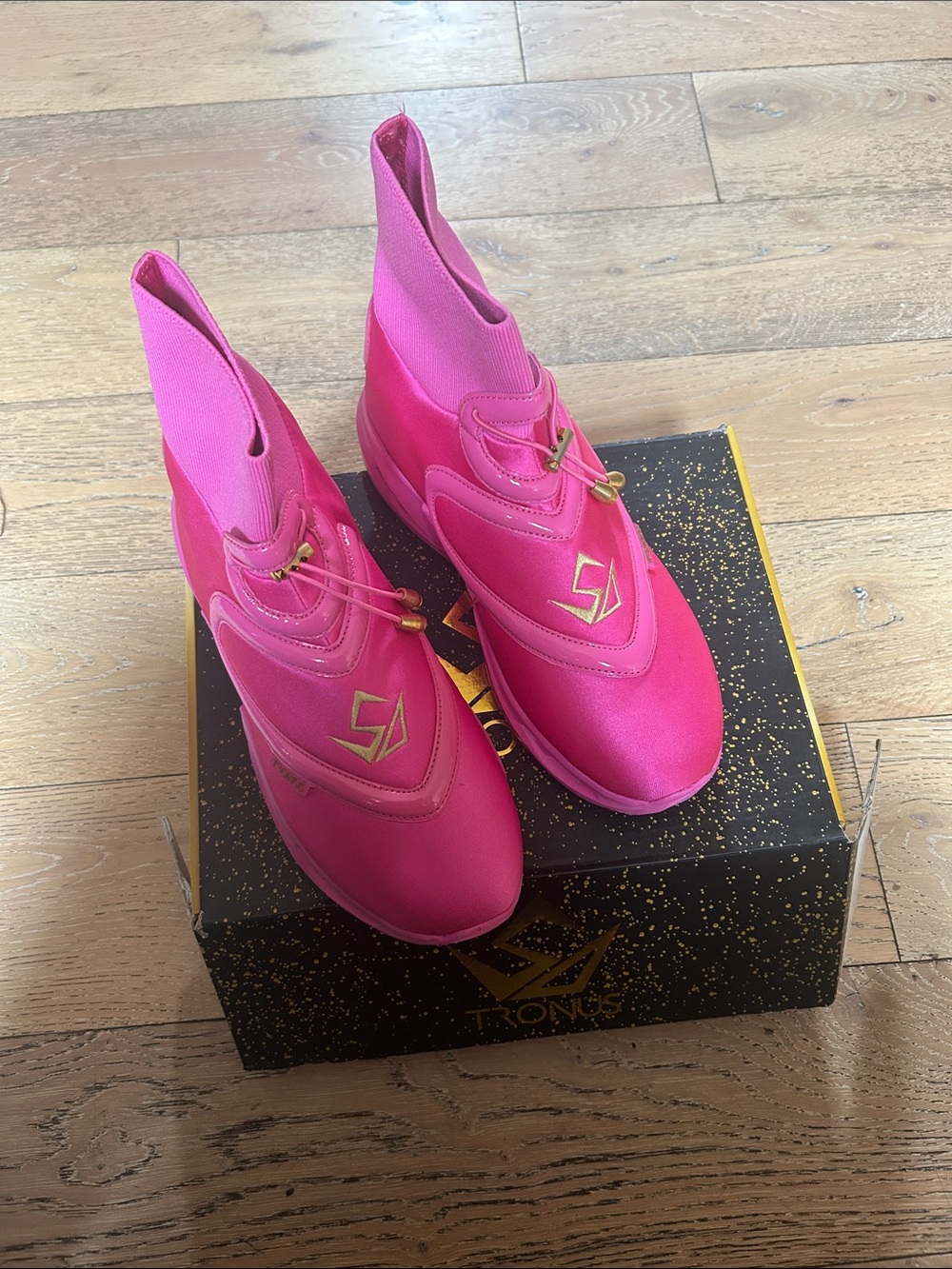 Tronus Women's Vibrant Pink Slip-On Athletic Sneakers with Gold Accents